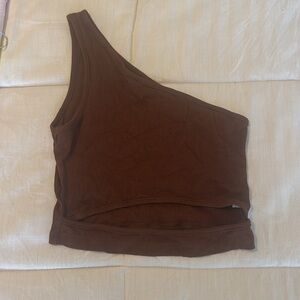 Brown One-Shoulder Ribbed Top